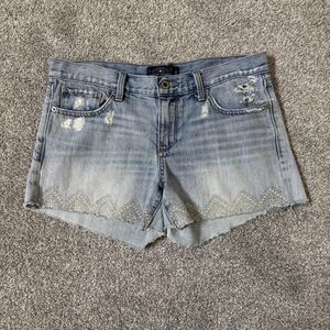 Lucky Brand The Cut Off Shorts Womens 6/28 Light Wash Denim Distressed Lace